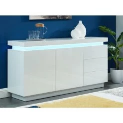 VENTE-UNIQUE.COM Buffet EMERSON II - LEDs - 2 Portes & 3 Tiroirs - MDF Laqué Blanc - Blanc -Buffet et enfilade Soldes 55882761 3