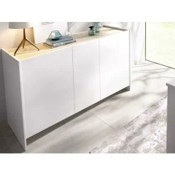 VENTE-UNIQUE.COM Buffet CHERIFA - 3 Portes - Coloris : Blanc & Chêne - Blanc