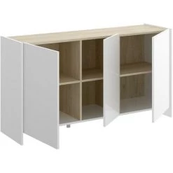 VENTE-UNIQUE.COM Buffet CHERIFA - 3 Portes - Coloris : Blanc & Chêne - Blanc -Buffet et enfilade Soldes 55882798 3