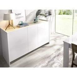VENTE-UNIQUE.COM Buffet CHERIFA - 3 Portes - Coloris : Blanc & Chêne - Blanc -Buffet et enfilade Soldes 55882798 4