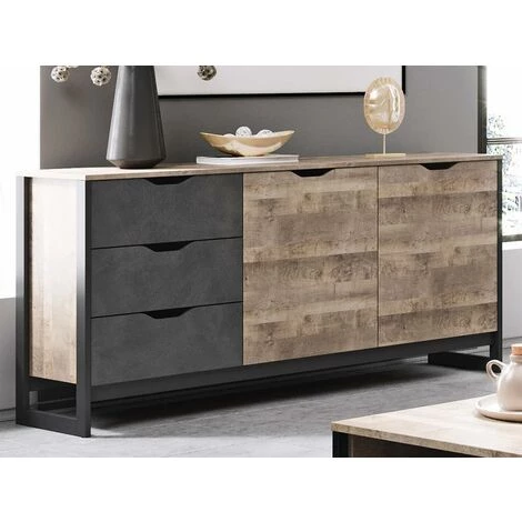 VENTE-UNIQUE.COM Buffet LAONILE - 2 Portes Et 3 Tiroirs - Noyer Et Anthracite - Gris Anthracite, Naturel Foncé 2 VENTE-UNIQUE.COM Buffet LAONILE - 2 Portes Et 3 Tiroirs - Noyer Et Anthracite - Gris Anthracite, Naturel Foncé – Image 2