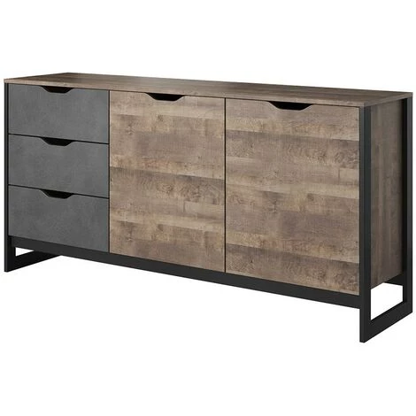 VENTE-UNIQUE.COM Buffet LAONILE - 2 Portes Et 3 Tiroirs - Noyer Et Anthracite - Gris Anthracite, Naturel Foncé 4 VENTE-UNIQUE.COM Buffet LAONILE - 2 Portes Et 3 Tiroirs - Noyer Et Anthracite - Gris Anthracite, Naturel Foncé – Image 4