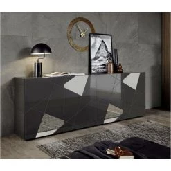 VENTE-UNIQUE.COM Buffet CANTIANO - 4 Portes - Anthracite Laqué - Gris Anthracite