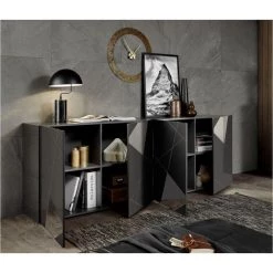 VENTE-UNIQUE.COM Buffet CANTIANO - 4 Portes - Anthracite Laqué - Gris Anthracite -Buffet et enfilade Soldes 55883103 4