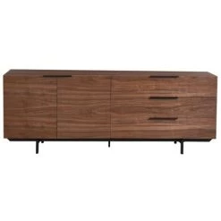 VENTE-UNIQUE.COM Buffet TAYRON 200cm - 2 Portes & 3 Tiroirs - MDF & Pieds Métal - Coloris Noyer - Naturel Foncé -Buffet et enfilade Soldes 55883287 2