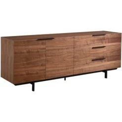 VENTE-UNIQUE.COM Buffet TAYRON 200cm - 2 Portes & 3 Tiroirs - MDF & Pieds Métal - Coloris Noyer - Naturel Foncé -Buffet et enfilade Soldes 55883287 3