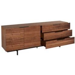 VENTE-UNIQUE.COM Buffet TAYRON 200cm - 2 Portes & 3 Tiroirs - MDF & Pieds Métal - Coloris Noyer - Naturel Foncé -Buffet et enfilade Soldes 55883287 4