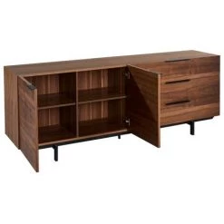 VENTE-UNIQUE.COM Buffet TAYRON 200cm - 2 Portes & 3 Tiroirs - MDF & Pieds Métal - Coloris Noyer - Naturel Foncé -Buffet et enfilade Soldes 55883287 5