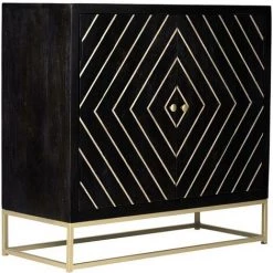 VENTE-UNIQUE.COM Buffet Art Déco PRISMIN - 2 Portes - Bois De Manguier Et Métal - Noir Et Doré - Noir -Buffet et enfilade Soldes 55883309 3