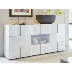 VENTE-UNIQUE.COM Buffet CALISTO - LEDs - 2 Portes & 2 Tiroirs - Blanc Laqué - Blanc