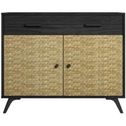 VENTE-UNIQUE.COM Buffet WACO - 2 Portes Et 1 Tiroir - Motifs Effet Rotin Et Noir - Noir, Naturel Clair -Buffet et enfilade Soldes 55883742 4
