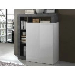 VENTE-UNIQUE.COM Buffet Haut SEFRO - 2 Portes Et 4 Niches - Blanc Laqué Et Béton - Gris, Blanc 6 VENTE-UNIQUE.COM Buffet Haut SEFRO - 2 Portes Et 4 Niches - Blanc Laqué Et Béton - Gris, Blanc -Buffet et enfilade Soldes 55883799 2