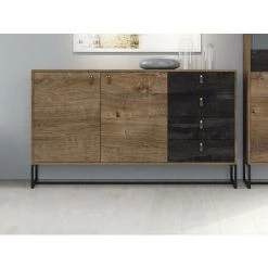 VENTE-UNIQUE.COM Buffet - 2 Portes Et 4 Tiroirs - Noyer Et Anthracite - MALONSKI - Gris Anthracite, Naturel Foncé