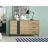 VENTE-UNIQUE.COM Buffet PORTLAND - 3 Tiroirs Et 2 Portes - Coloris : Chêne Et Noir - Naturel Clair