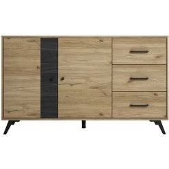 VENTE-UNIQUE.COM Buffet PORTLAND - 3 Tiroirs Et 2 Portes - Coloris : Chêne Et Noir - Naturel Clair -Buffet et enfilade Soldes 55883802 3