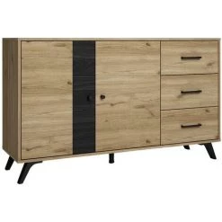 VENTE-UNIQUE.COM Buffet PORTLAND - 3 Tiroirs Et 2 Portes - Coloris : Chêne Et Noir - Naturel Clair -Buffet et enfilade Soldes 55883802 4