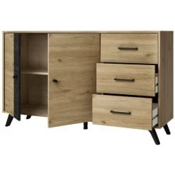 VENTE-UNIQUE.COM Buffet PORTLAND - 3 Tiroirs Et 2 Portes - Coloris : Chêne Et Noir - Naturel Clair -Buffet et enfilade Soldes 55883802 5
