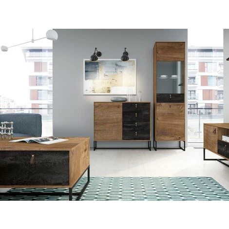 VENTE-UNIQUE.COM Buffet - 4 Tiroirs Et 1 Porte - Noyer Et Anthracite - MALONSKI - Gris Anthracite, Naturel Foncé 2 VENTE-UNIQUE.COM Buffet - 4 Tiroirs Et 1 Porte - Noyer Et Anthracite - MALONSKI - Gris Anthracite, Naturel Foncé – Image 2