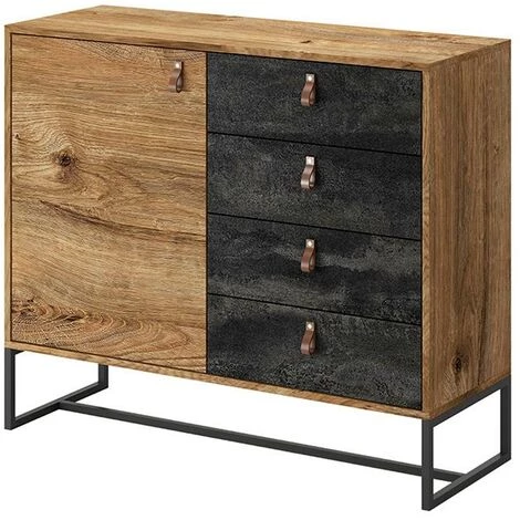 VENTE-UNIQUE.COM Buffet - 4 Tiroirs Et 1 Porte - Noyer Et Anthracite - MALONSKI - Gris Anthracite, Naturel Foncé 3 VENTE-UNIQUE.COM Buffet - 4 Tiroirs Et 1 Porte - Noyer Et Anthracite - MALONSKI - Gris Anthracite, Naturel Foncé – Image 3