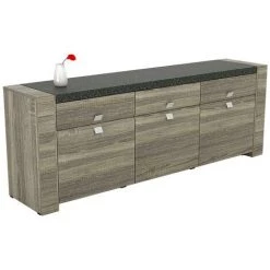 VENTE-UNIQUE.COM Buffet METEORITE - 3 Portes & 3 Tiroirs - MDF Plateau Effet Granite - Gris Anthracite, Taupe -Buffet et enfilade Soldes 55883839 3