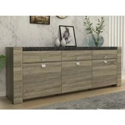 VENTE-UNIQUE.COM Buffet METEORITE - 3 Portes & 3 Tiroirs - MDF Plateau Effet Granite - Gris Anthracite, Taupe -Buffet et enfilade Soldes 55883839 5