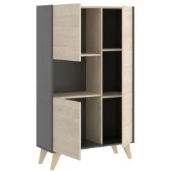 VENTE-UNIQUE.COM Buffet Haut KOLYMA - 3 Portes & 1 Niche - Coloris : Chêne & Anthracite - Gris Anthracite, Naturel Clair -Buffet et enfilade Soldes 55884041 2