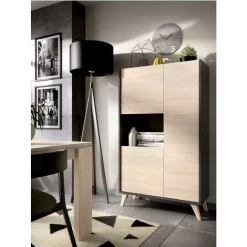 VENTE-UNIQUE.COM Buffet Haut KOLYMA - 3 Portes & 1 Niche - Coloris : Chêne & Anthracite - Gris Anthracite, Naturel Clair -Buffet et enfilade Soldes 55884041 3