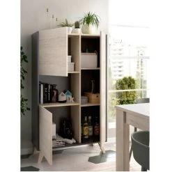 VENTE-UNIQUE.COM Buffet Haut KOLYMA - 3 Portes & 1 Niche - Coloris : Chêne & Anthracite - Gris Anthracite, Naturel Clair -Buffet et enfilade Soldes 55884041 4
