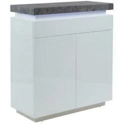 VENTE-UNIQUE.COM Buffet Haut HALO II - 2 Portes & 1 Tiroir - MDF Laqué - Avec LEDs - Blanc & Béton - Gris, Blanc -Buffet et enfilade Soldes 55884236 3