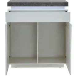 VENTE-UNIQUE.COM Buffet Haut HALO II - 2 Portes & 1 Tiroir - MDF Laqué - Avec LEDs - Blanc & Béton - Gris, Blanc -Buffet et enfilade Soldes 55884236 4