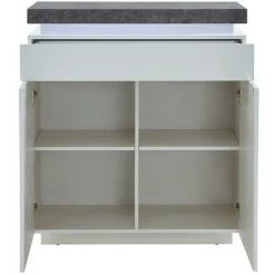 VENTE-UNIQUE.COM Buffet Haut HALO II - 2 Portes & 1 Tiroir - MDF Laqué - Avec LEDs - Blanc & Béton - Gris, Blanc -Buffet et enfilade Soldes 55884236 5