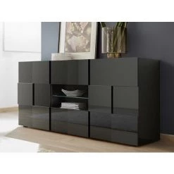 VENTE-UNIQUE.COM Buffet CALISTO - LEDs - 2 Portes & 2 Tiroirs - Anthracite Laqué - Gris Anthracite -Buffet et enfilade Soldes 55884315 3