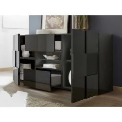 VENTE-UNIQUE.COM Buffet CALISTO - LEDs - 2 Portes & 2 Tiroirs - Anthracite Laqué - Gris Anthracite -Buffet et enfilade Soldes 55884315 5