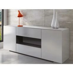 VENTE-UNIQUE.COM Buffet MALIK - 2 Portes & 2 Tiroirs - Blanc Brillant - Blanc