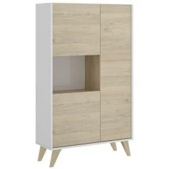 VENTE-UNIQUE.COM Buffet Haut KOLYMA - 3 Portes & 1 Niche - Coloris : Chêne & Blanc - Naturel Clair, Blanc