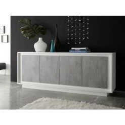 VENTE-UNIQUE.COM Buffet TARANI - 4 Portes - Coloris : Blanc Et Béton - Gris, Blanc -Buffet et enfilade Soldes 55885123 2