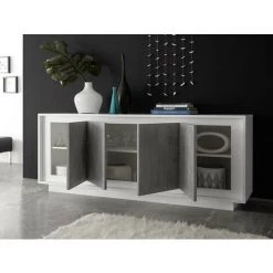 VENTE-UNIQUE.COM Buffet TARANI - 4 Portes - Coloris : Blanc Et Béton - Gris, Blanc -Buffet et enfilade Soldes 55885123 3