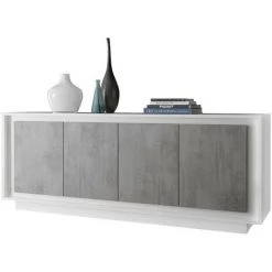 VENTE-UNIQUE.COM Buffet TARANI - 4 Portes - Coloris : Blanc Et Béton - Gris, Blanc -Buffet et enfilade Soldes 55885123 5
