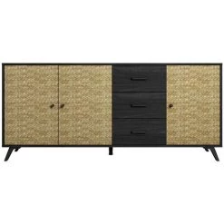VENTE-UNIQUE.COM Buffet WACO - 3 Portes Et 3 Tiroirs - Motifs Effet Rotin Et Noir - Noir, Naturel Clair -Buffet et enfilade Soldes 55885167 4