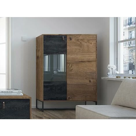 VENTE-UNIQUE.COM Buffet Haut - 2 Portes - Avec LEDs - Noyer Et Anthracite - MALONSKI - Gris Anthracite, Naturel Foncé 1 VENTE-UNIQUE.COM Buffet Haut - 2 Portes - Avec LEDs - Noyer Et Anthracite - MALONSKI - Gris Anthracite, Naturel Foncé