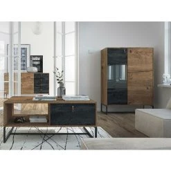 VENTE-UNIQUE.COM Buffet Haut - 2 Portes - Avec LEDs - Noyer Et Anthracite - MALONSKI - Gris Anthracite, Naturel Foncé 5 VENTE-UNIQUE.COM Buffet Haut - 2 Portes - Avec LEDs - Noyer Et Anthracite - MALONSKI - Gris Anthracite, Naturel Foncé -Buffet et enfilade Soldes 55885253 2