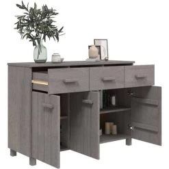Buffet 113x40x80 Cm Bois Massif De Pin Gris Clair VidaXL -Buffet et enfilade Soldes 56081902 4