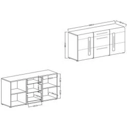 PRICE FACTORY Buffet Design 180cm. Collection BREDA Deux Portes Et Trois Tiroirs. Coloris Chêne. - Marron -Buffet et enfilade Soldes 56085712 4