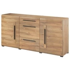 PRICE FACTORY Buffet 180cm Collection BREDA Deux Portes Partiellement Vitrées Et Trois Tiroirs. Coloris Chêne - Marron