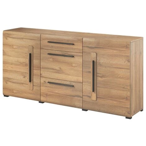 PRICE FACTORY Buffet 180cm Collection BREDA Deux Portes Partiellement Vitrées Et Trois Tiroirs. Coloris Chêne - Marron 1 PRICE FACTORY Buffet 180cm Collection BREDA Deux Portes Partiellement Vitrées Et Trois Tiroirs. Coloris Chêne - Marron