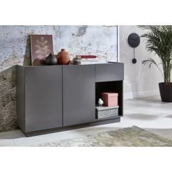 LES TENDANCES Buffet 2 Portes 1 Tiroir Laqué Gris Mat Telak 138 Cm 5 LES TENDANCES Buffet 2 Portes 1 Tiroir Laqué Gris Mat Telak 138 Cm -Buffet et enfilade Soldes 56095042 3