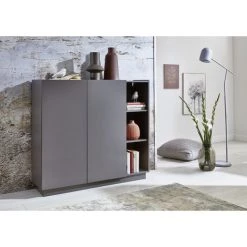 LES TENDANCES Meuble De Rangement 2 Portes Laqué Gris Mat Telak 120 Cm -Buffet et enfilade Soldes 56095047 3