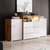 MOBILIER DECO COLBY - Buffet Commodes 2 Portes 3 Tiroirs Chêne Et Blanc Avec LED - Bois
