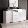 MOBILIER DECO COLBY - Buffet Commodes 2 Portes 3 Tiroirs Blanc Laqué Avec LED - Blanc