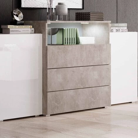 MOBILIER DECO COLBY - Buffet Commodes 2 Portes 3 Tiroirs Gris Béton Blanc Avec LED - Gris Béton 2 MOBILIER DECO COLBY - Buffet Commodes 2 Portes 3 Tiroirs Gris Béton Blanc Avec LED - Gris Béton – Image 2